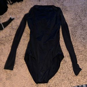 Large ballet leotard with mesh long sleeves and an open back with designs